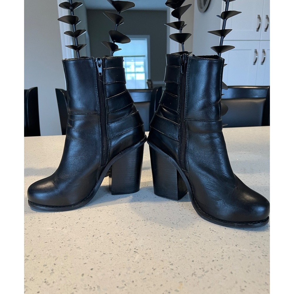 Black Leather Ankle Boots with Buckle Detail - Picture 8 of 16